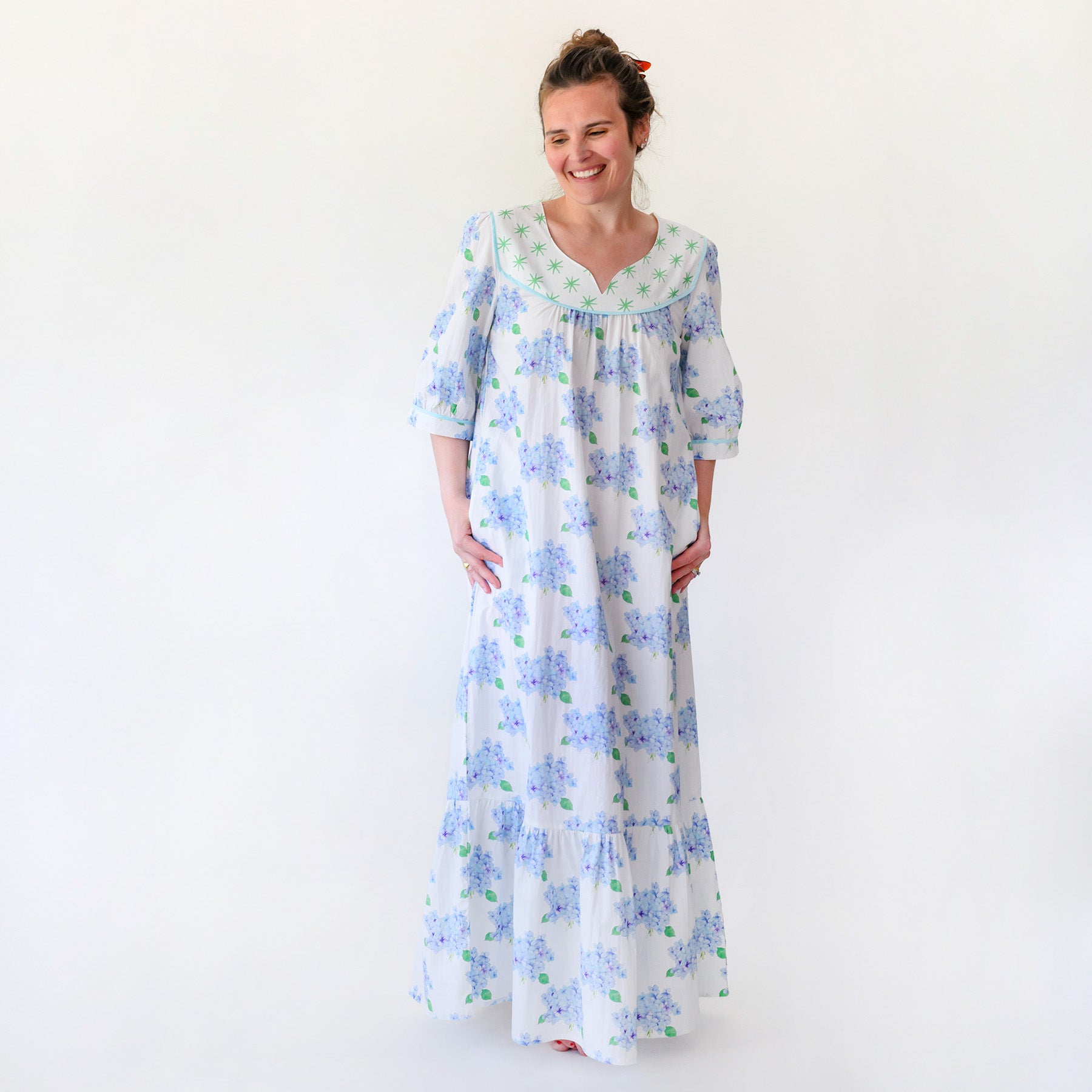 Sara Fitz Hydrangea Maxi Dress Cotton Pockets Sara Fitz Hydrangea Maxi Dress Cotton Pockets