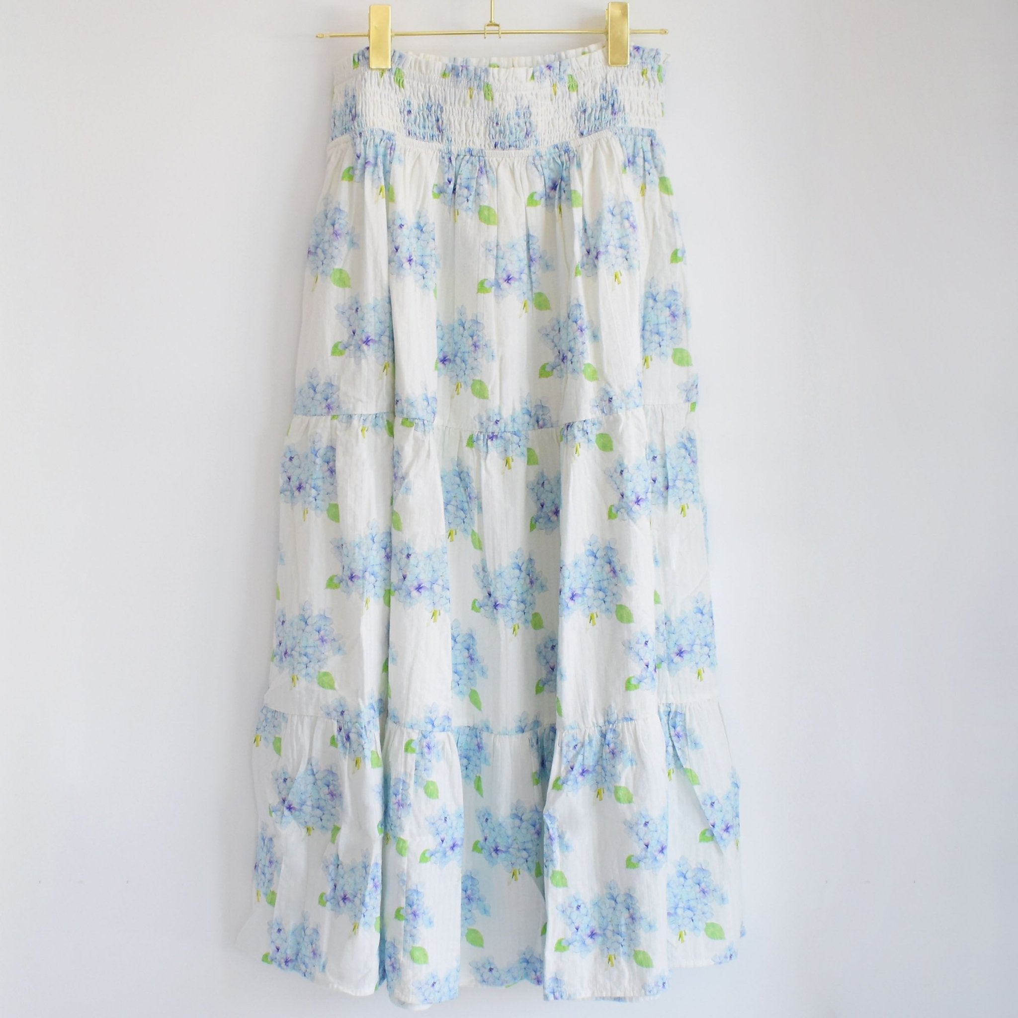Sara Fitz Tiered Maxi Skirt Hydrangea Cotton Seersucker