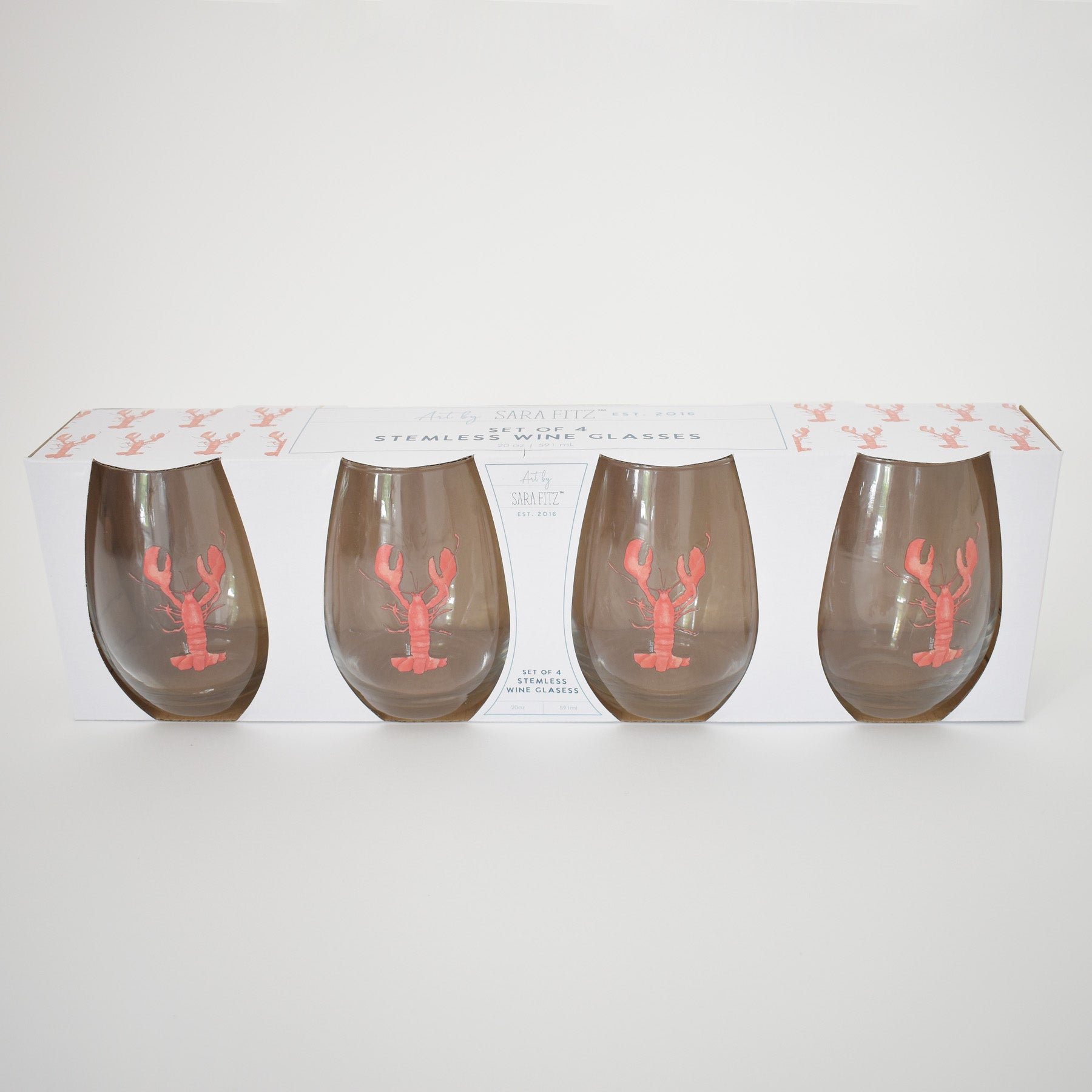 Sara Fitz Stemless Lobster Wine Glasses Set of 4