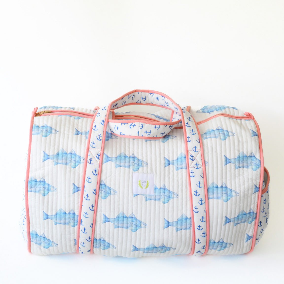 Sara Fitz Weekender Tote Blue Fish for Weekend Getaways