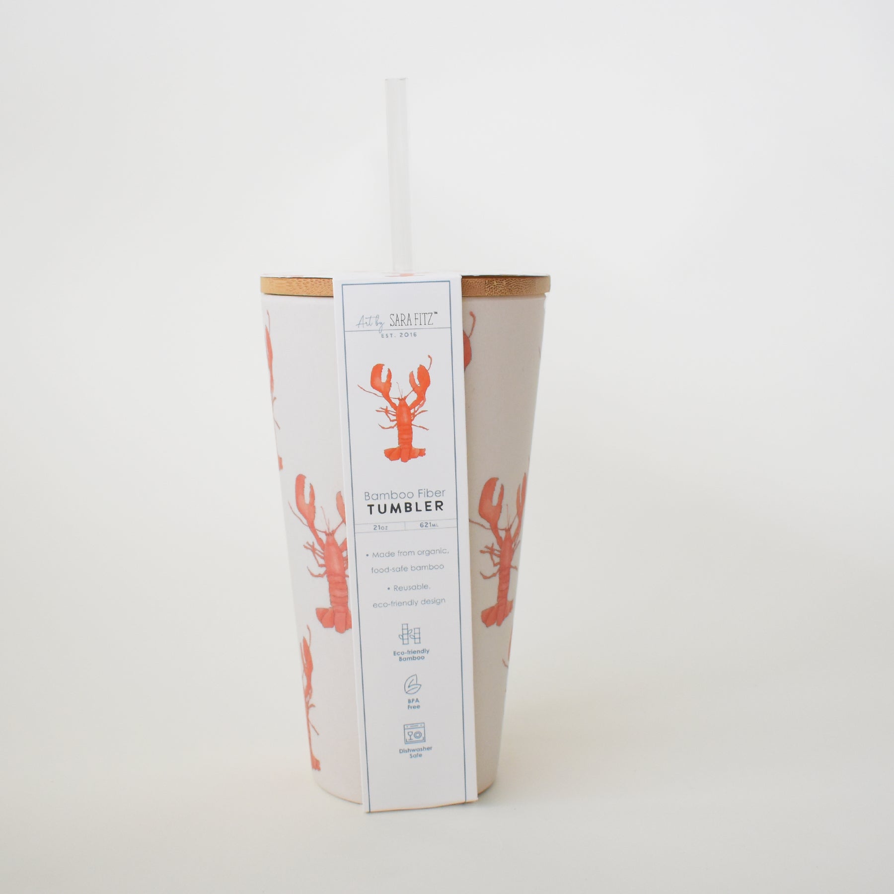 Sara Fitz Lobster Bamboo Tumbler 21oz BPA Free