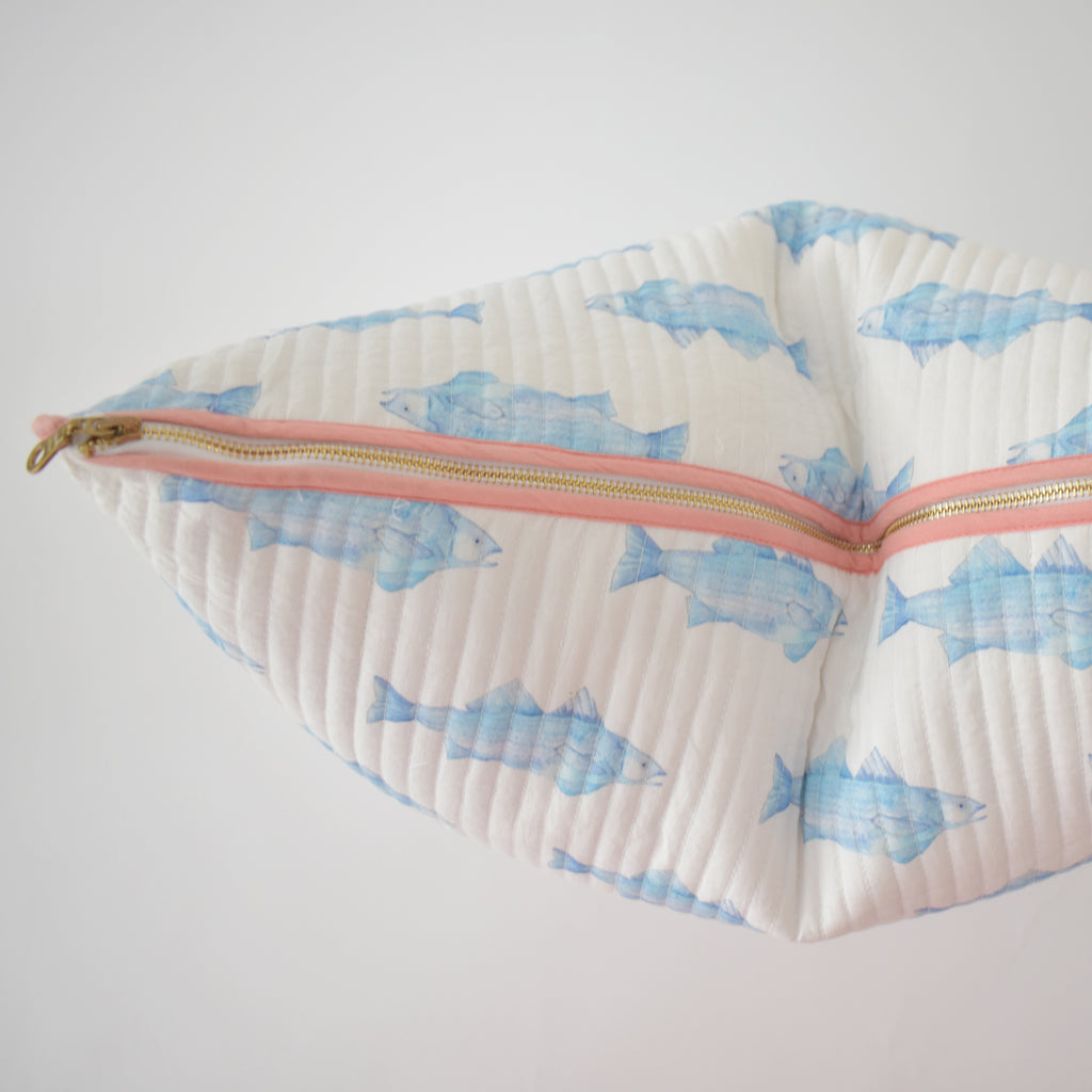 Oversized Pillow, Blue Fish by Sara Fitz