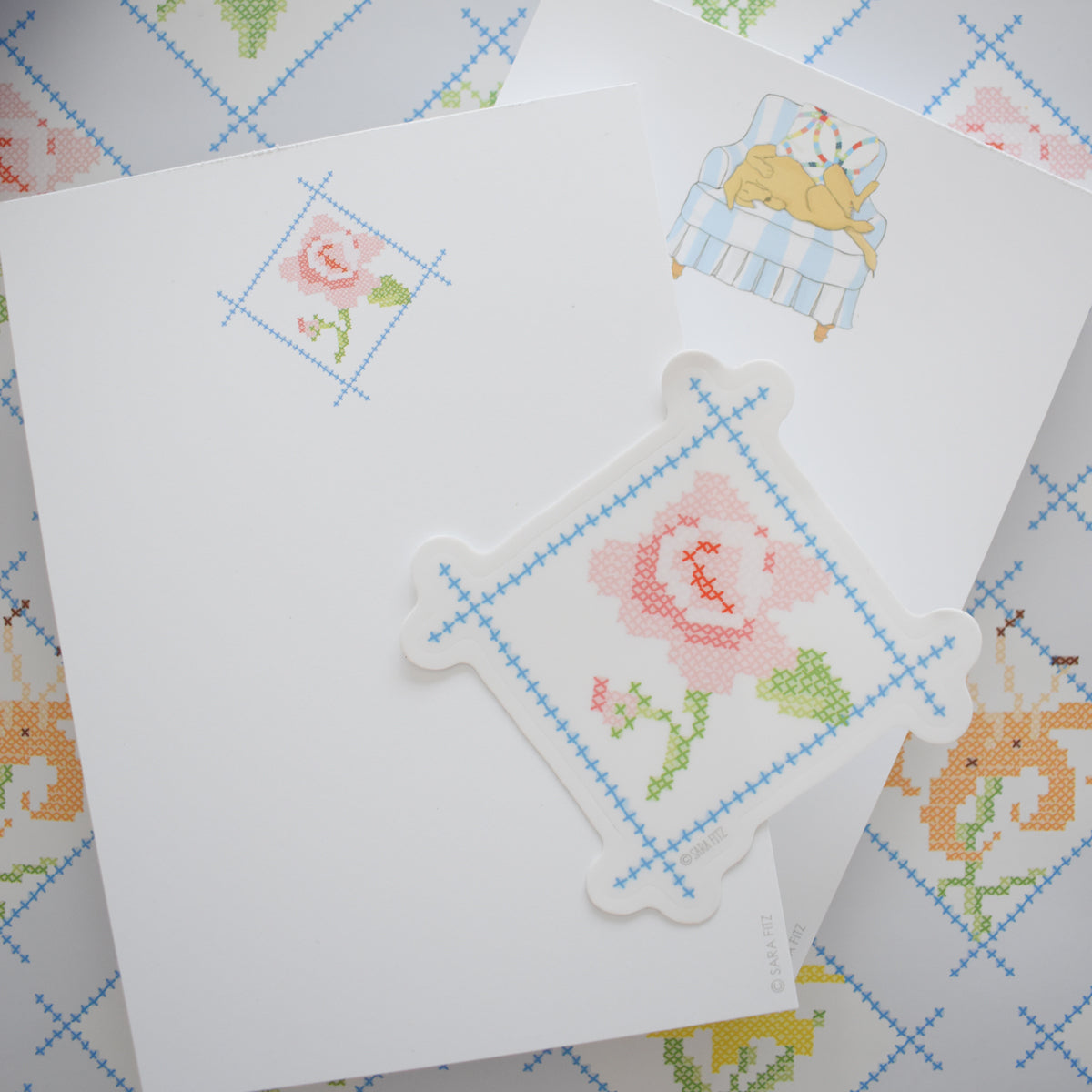 Cross Stitch Rose Notepad