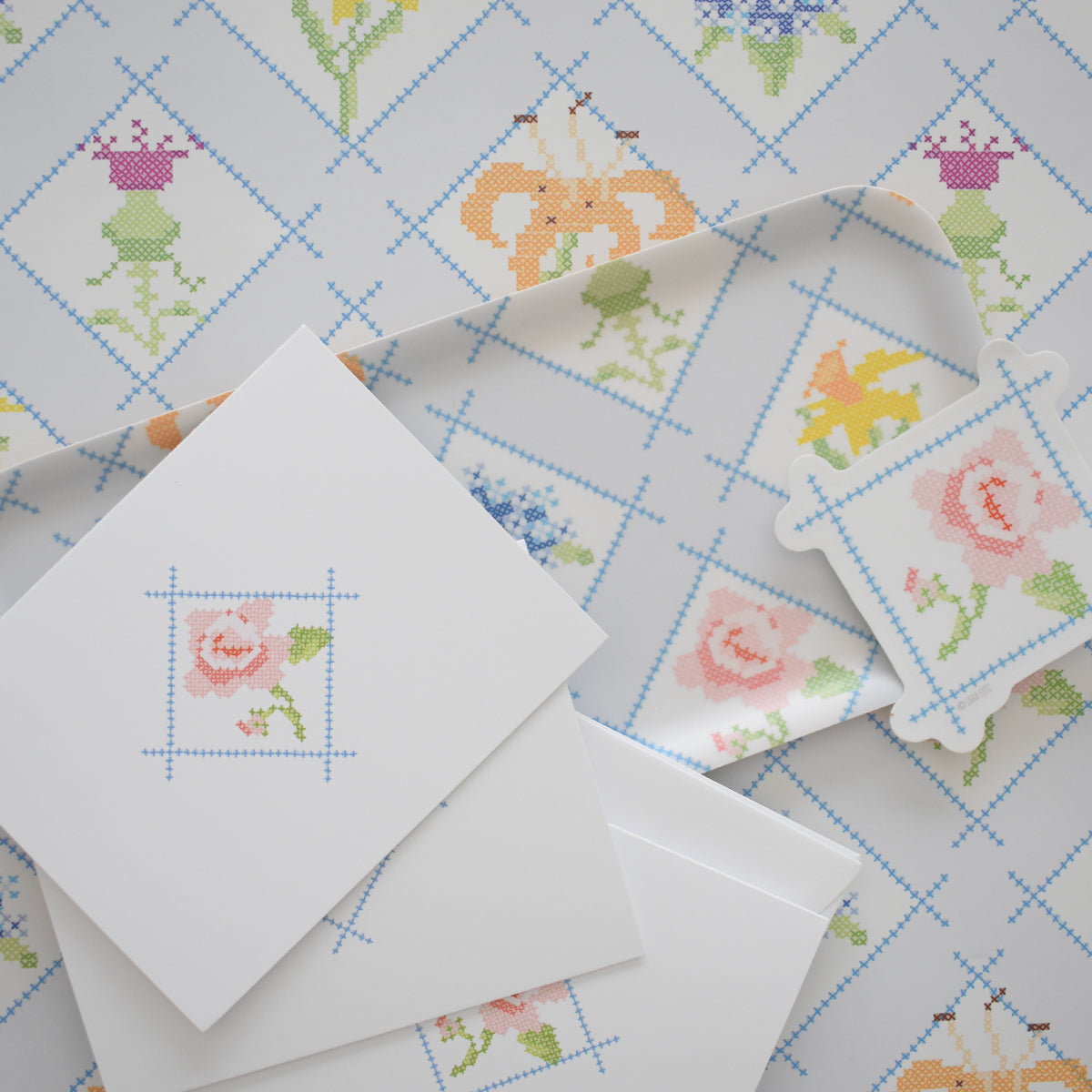 Cross Stitch Rose Note Card