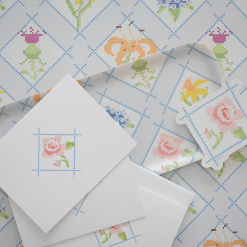 Cross Stitch Rose Note Card