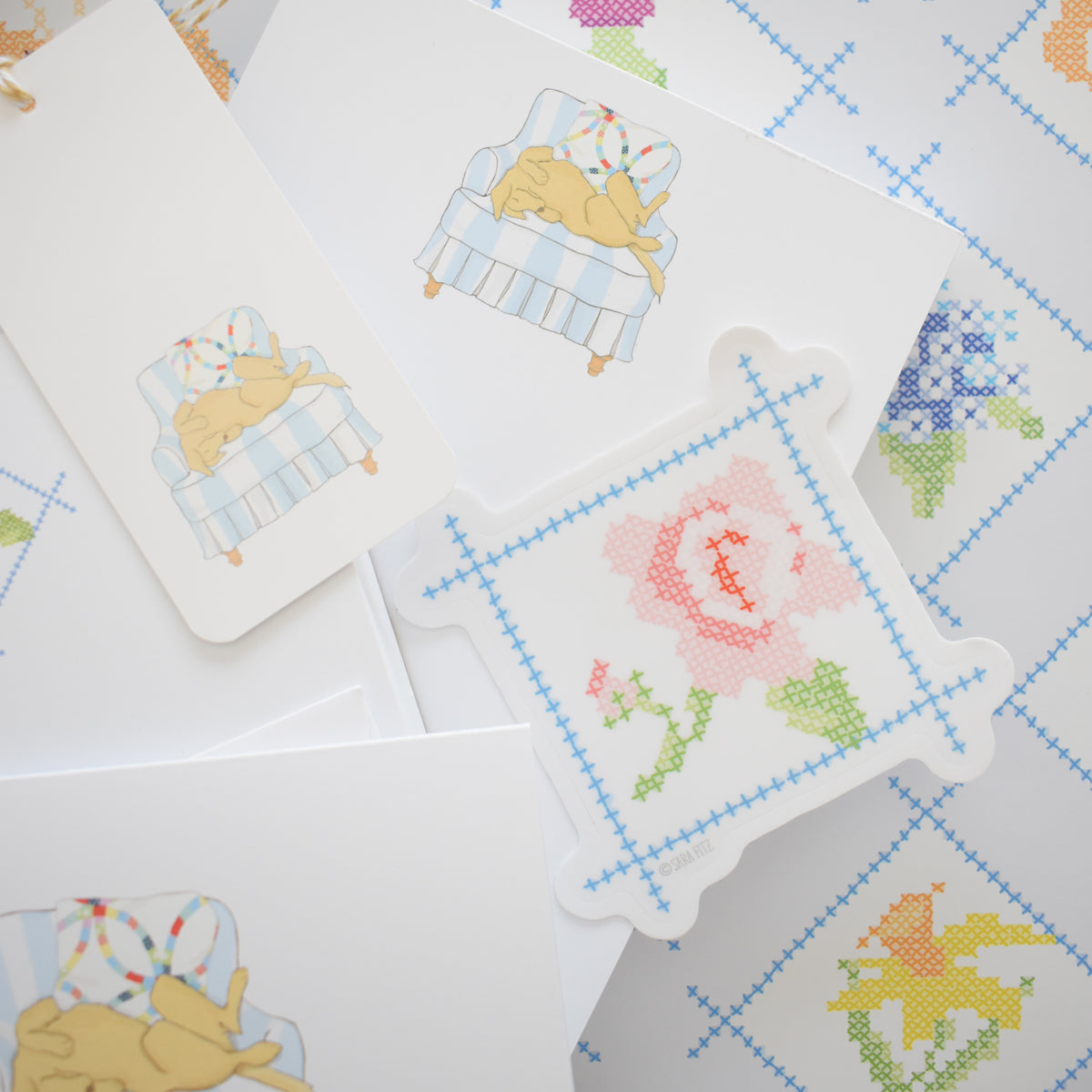 Cross Stitch Rose Sticker