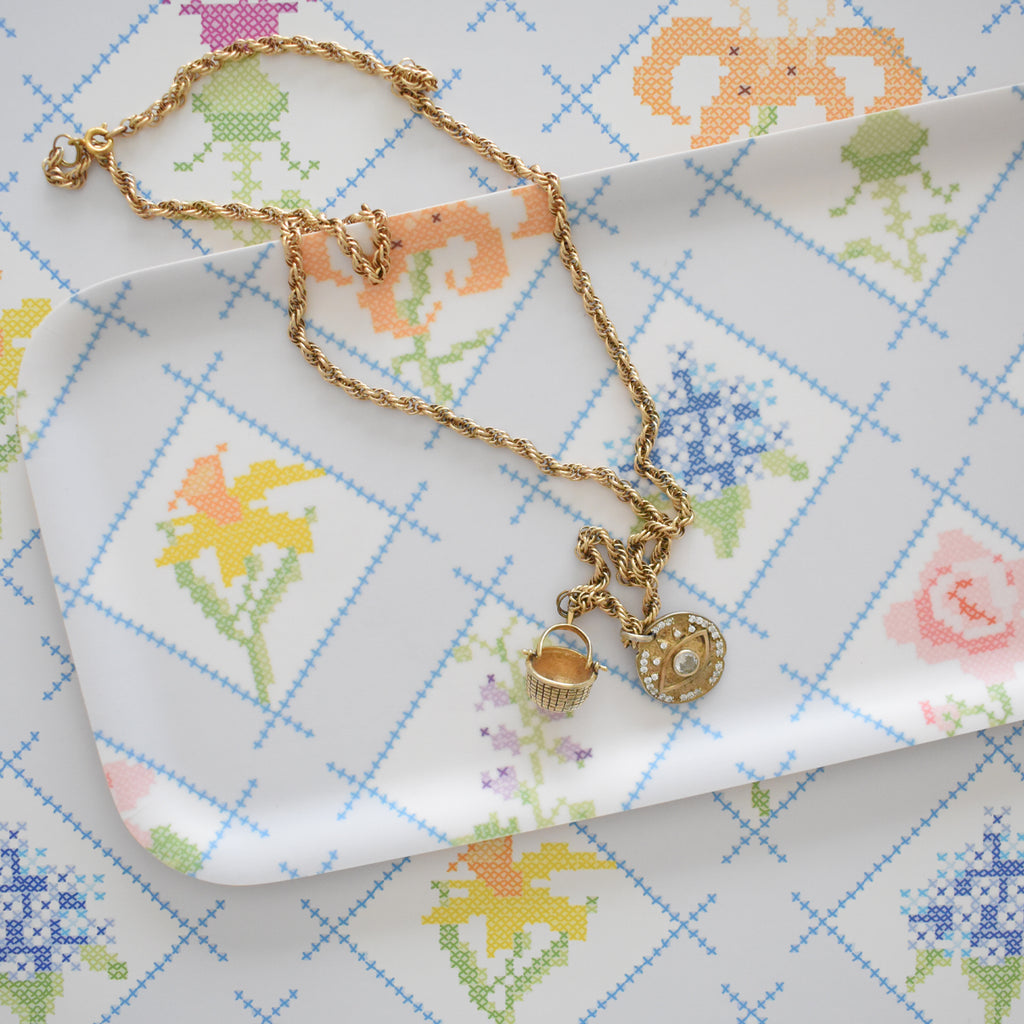 Small Cross Stitch Floral Tray