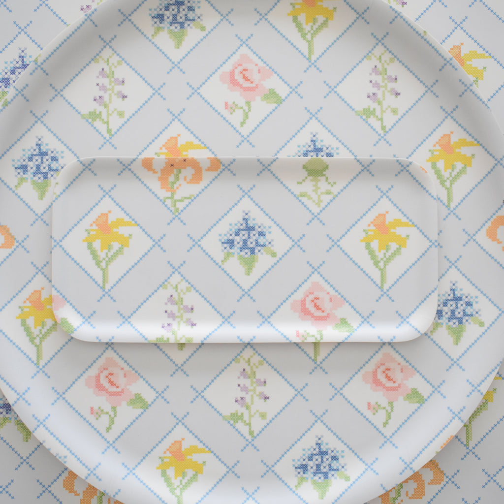 Cross Stitch Floral Tray, Round
