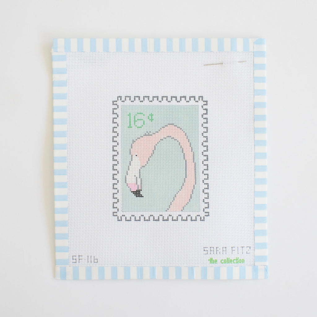 Flamingo Stamp Needlepoint by Sara Fitz