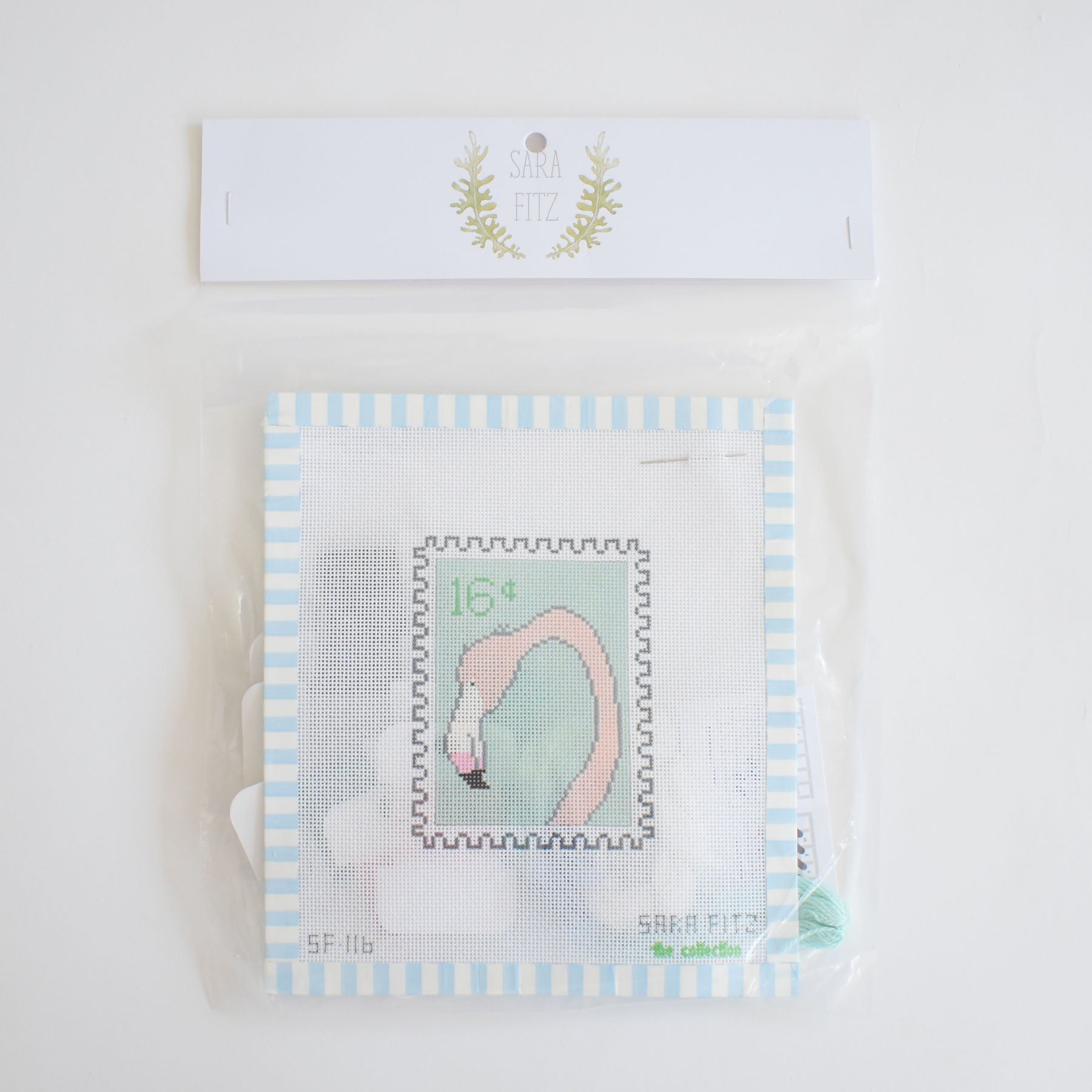 Flamingo Stamp Needlepoint by Sara Fitz