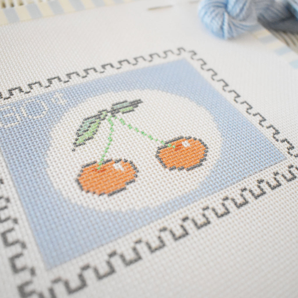 Cherry Stamp Needlepoint by Sara Fitz