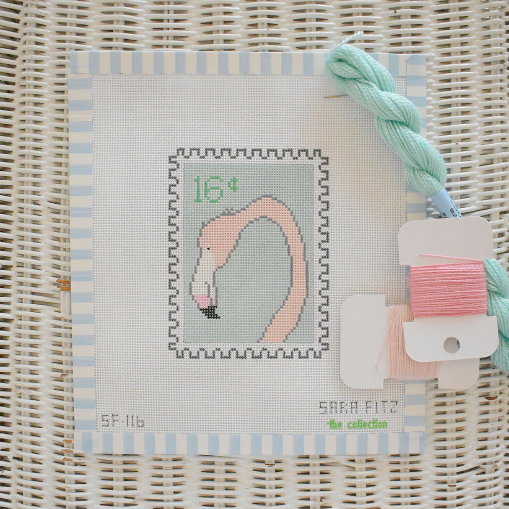 Flamingo Stamp Needlepoint by Sara Fitz