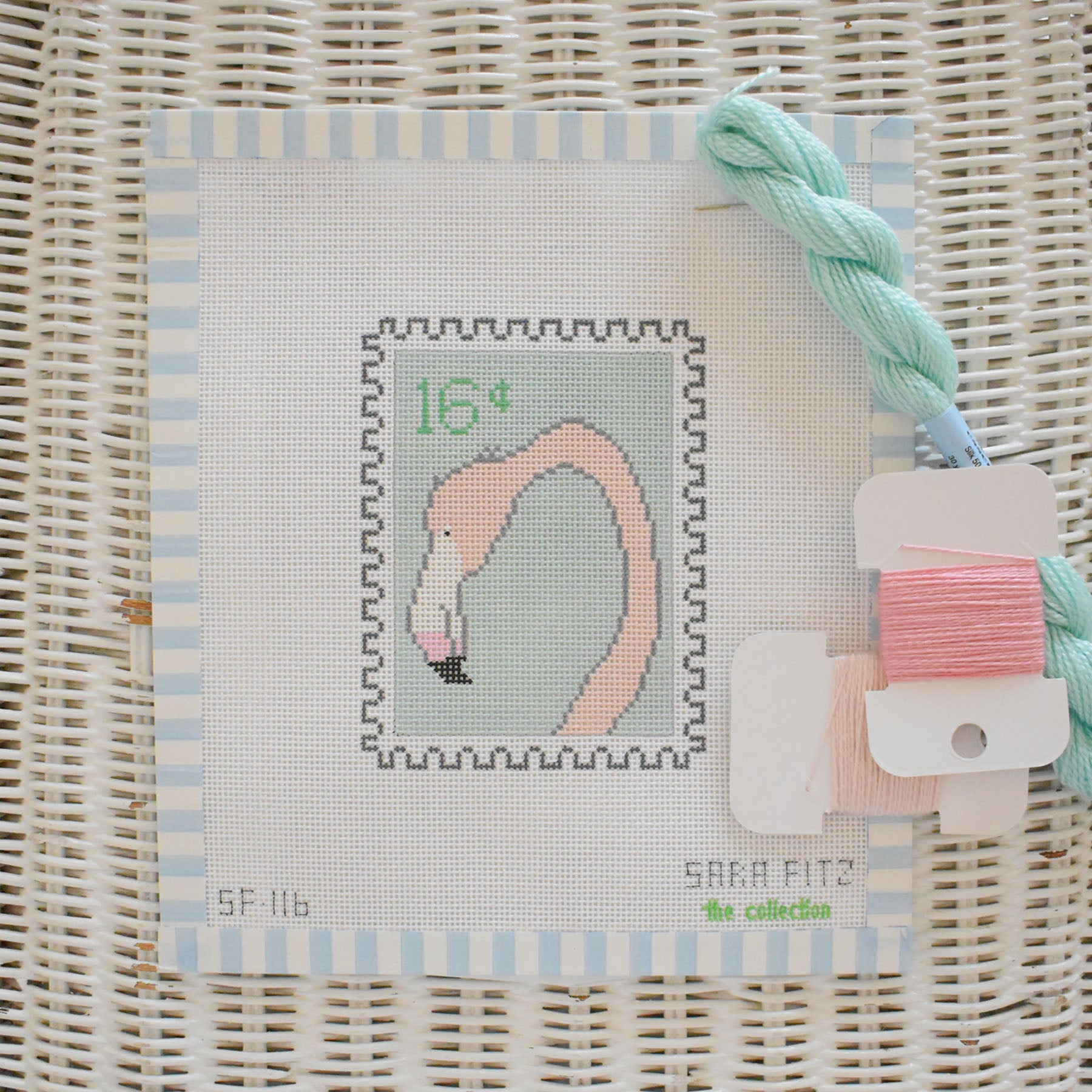 Flamingo Stamp Needlepoint by Sara Fitz