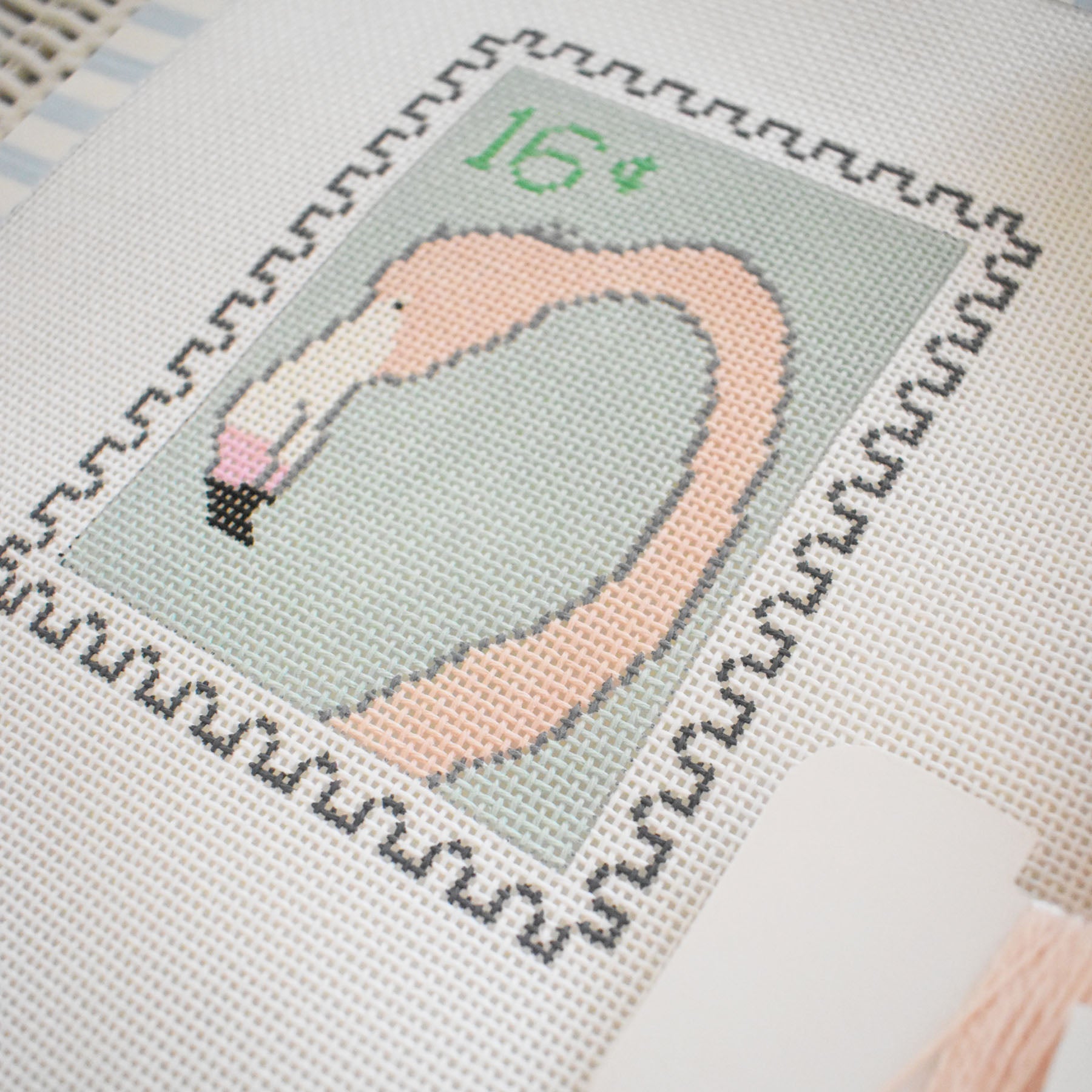 Flamingo Stamp Needlepoint by Sara Fitz