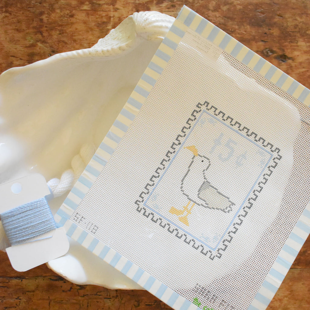Gull Stamp Needlepoint by Sara Fitz