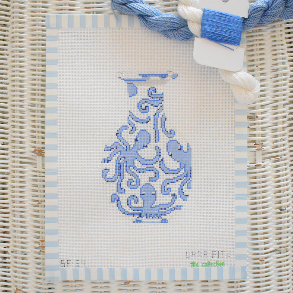 Ginger Jar Octopus Needlepoint by Sara Fitz