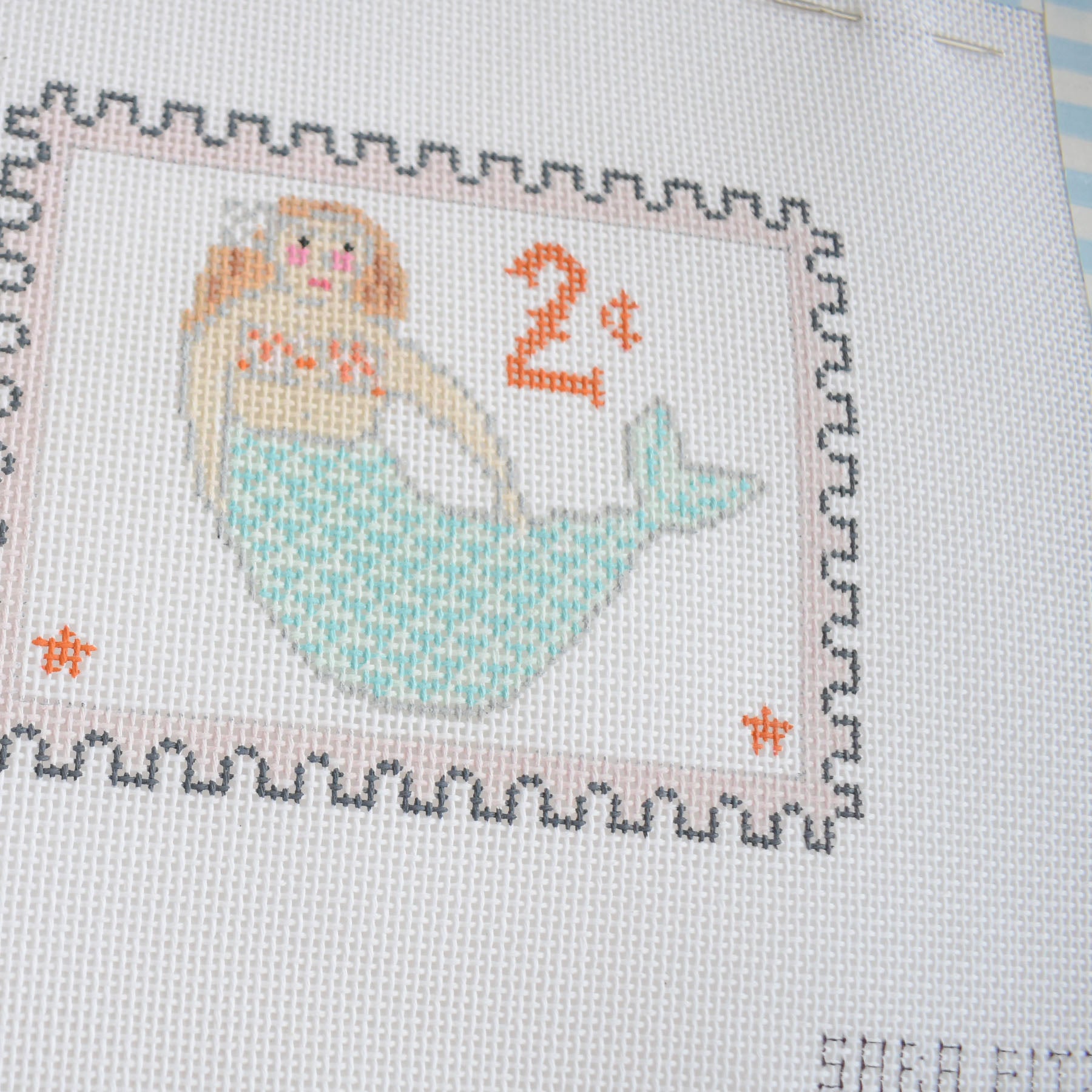 Mermaid Stamp Needlepoint by Sara Fitz