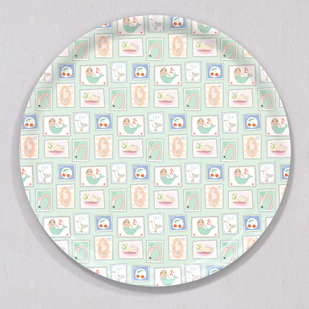 Coastal Stamps Tray, Round by Sara Fitz