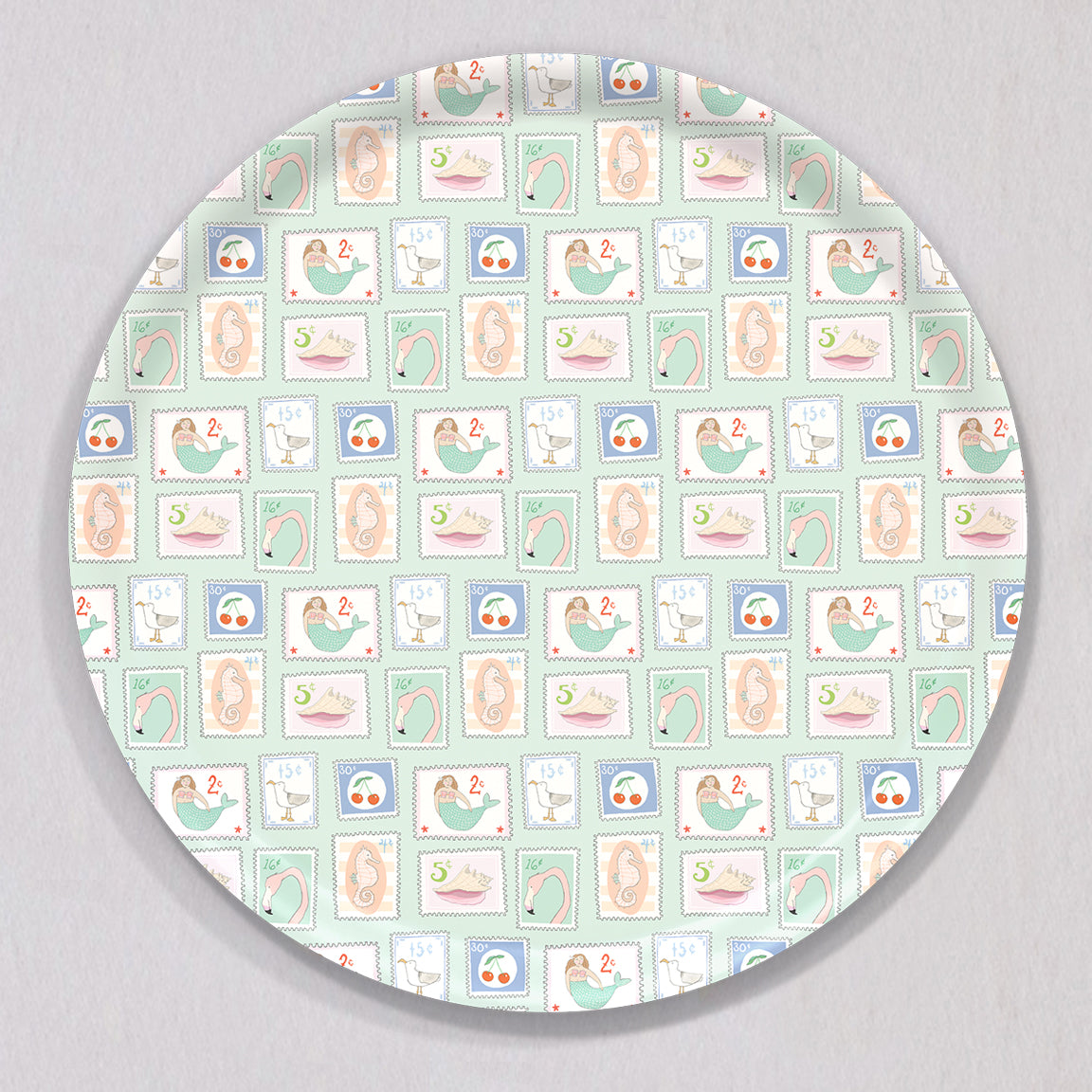 Coastal Stamps Tray, Round by Sara Fitz