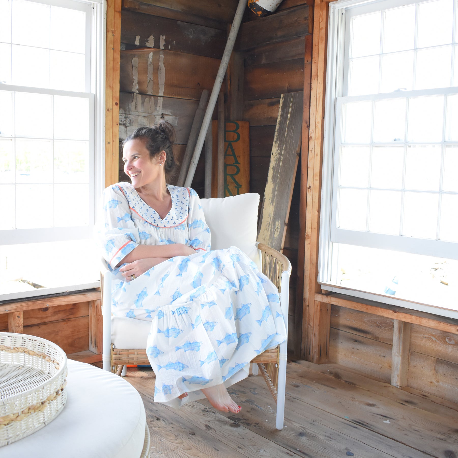 Sara Fitz Maxi Dress Blue Fish With Pockets Sara Fitz Maxi Dress Blue Fish With Pockets