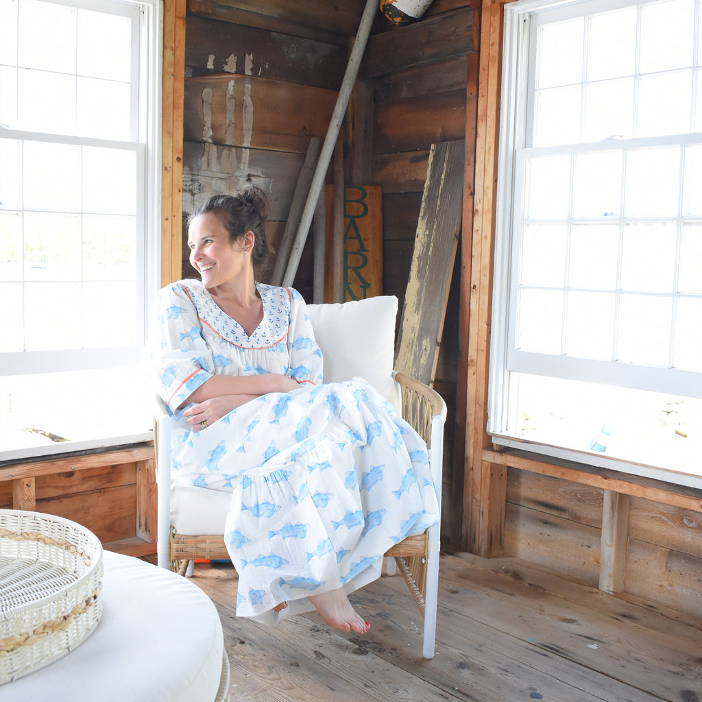 Maxi Dress, Blue Fish by Sara Fitz