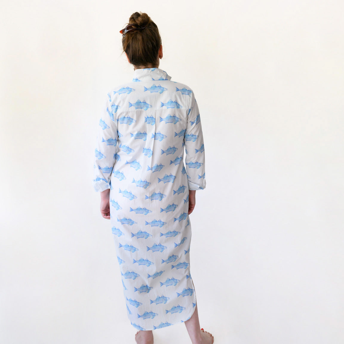 Classic Shirt Dress, Blue Fish by Sara Fitz