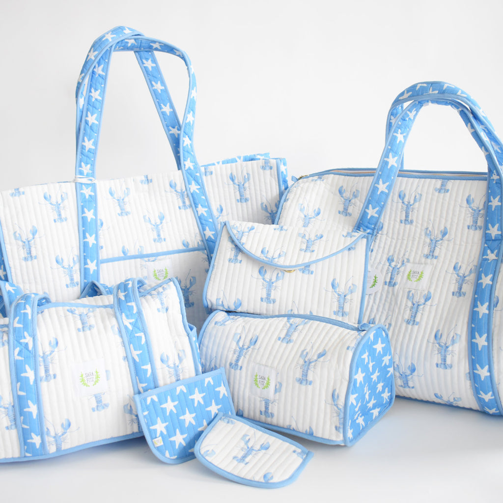Cosmetic Pouch, Blue Lobster by Sara Fitz
