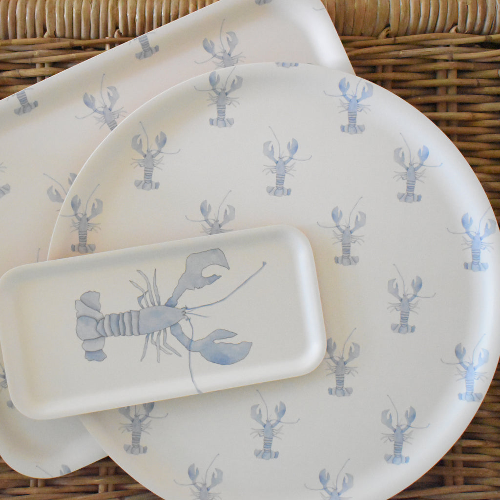 Blue Lobster Tray, Round by Sara Fitz