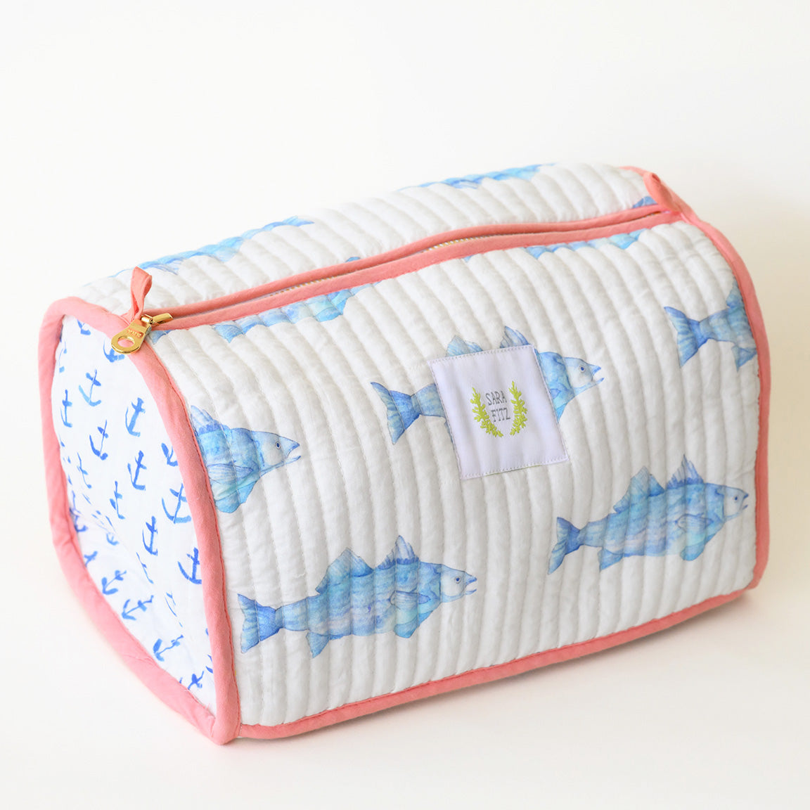 Cosmetic Pouch, Blue Fish by Sara Fitz