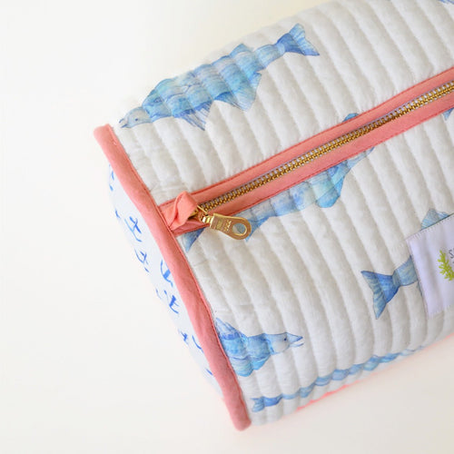 Cosmetic Pouch, Blue Fish by Sara Fitz
