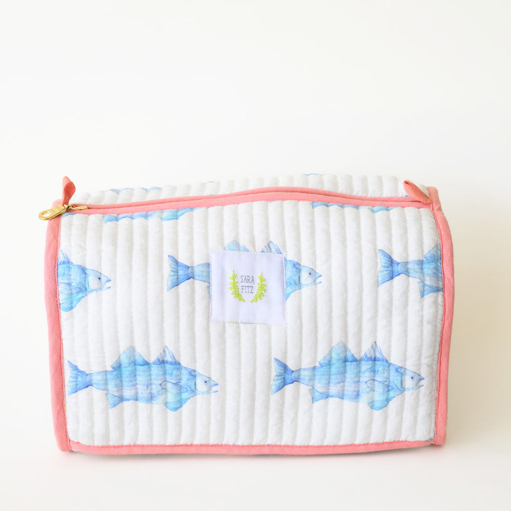 Cosmetic Pouch, Blue Fish by Sara Fitz