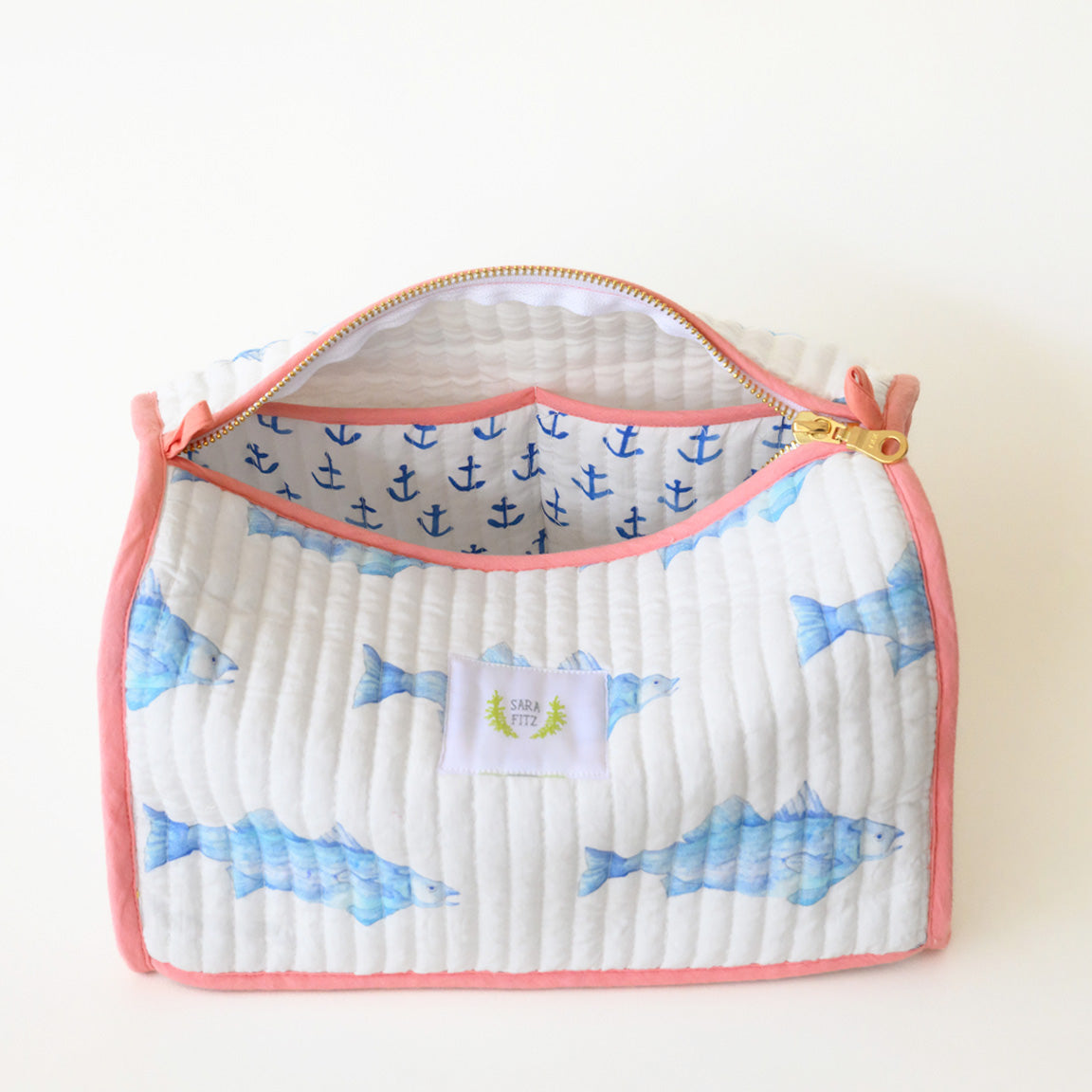 Cosmetic Pouch, Blue Fish by Sara Fitz