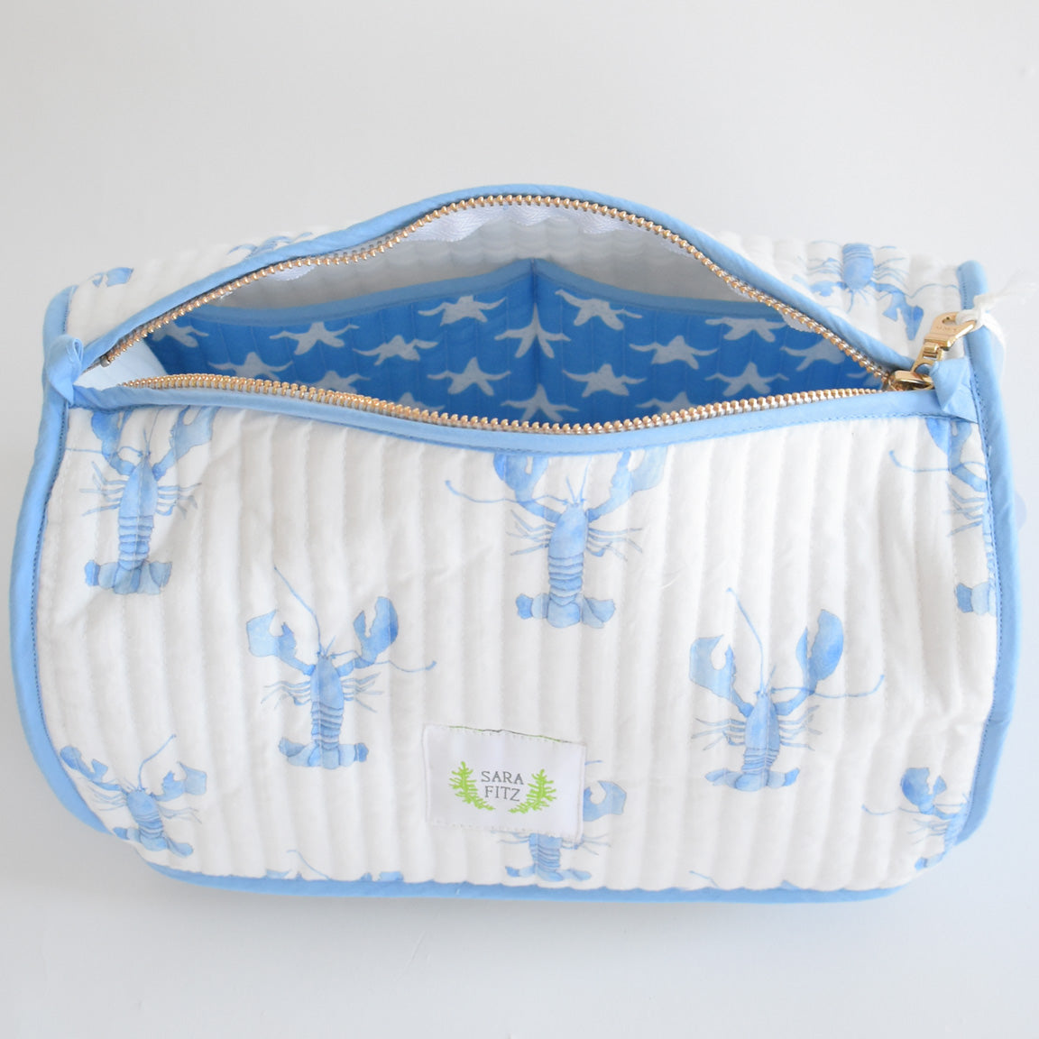 Cosmetic Pouch, Blue Lobster by Sara Fitz