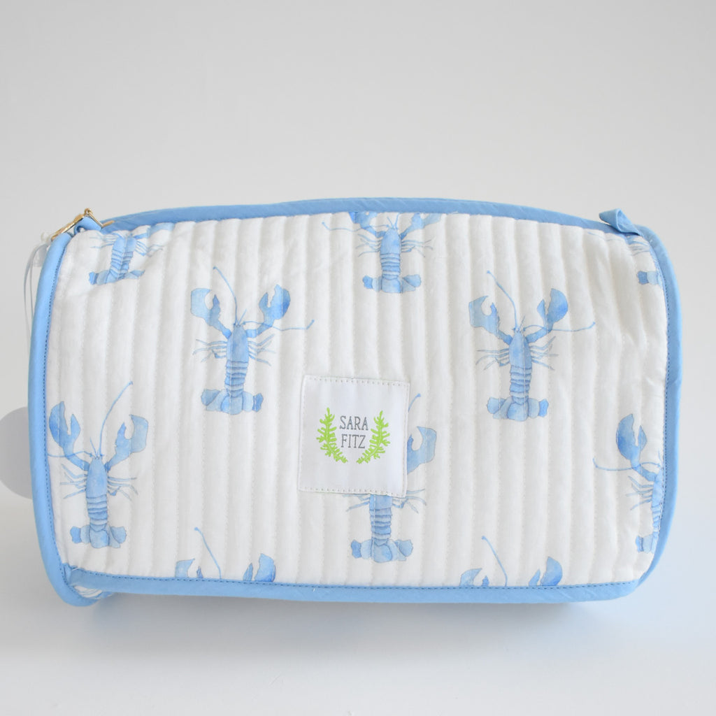 Cosmetic Pouch, Blue Lobster by Sara Fitz