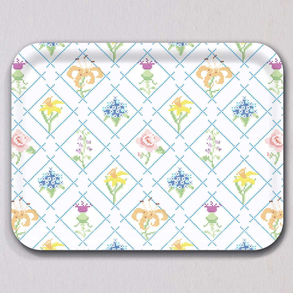 Large Cross Stitch Floral Tray