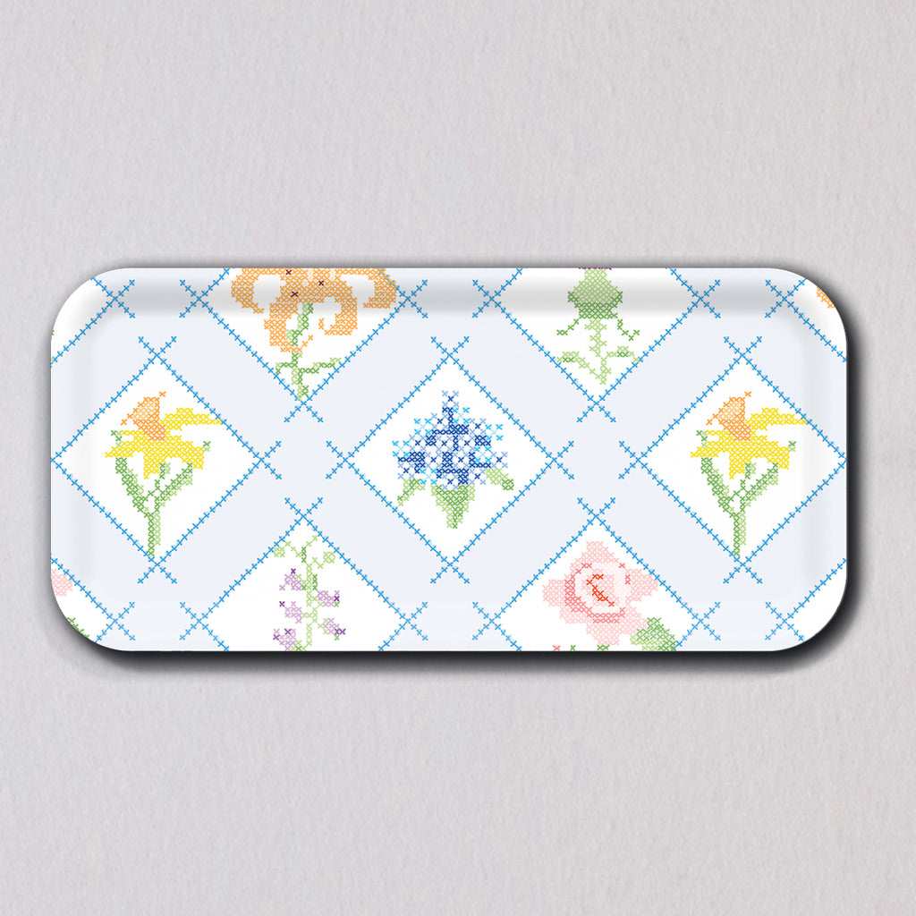 Small Cross Stitch Floral Tray