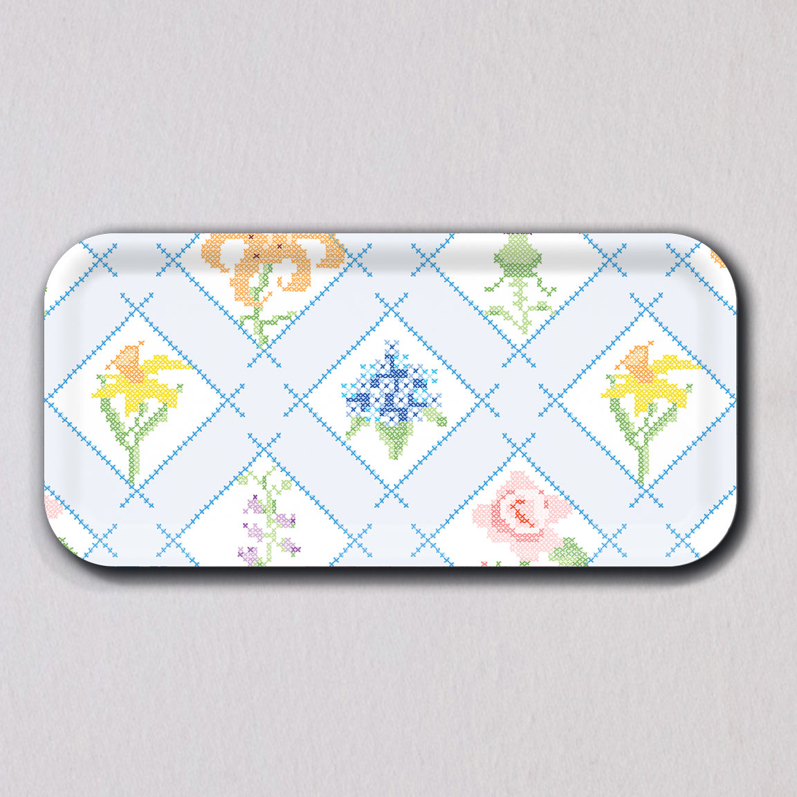 Small Cross Stitch Floral Tray