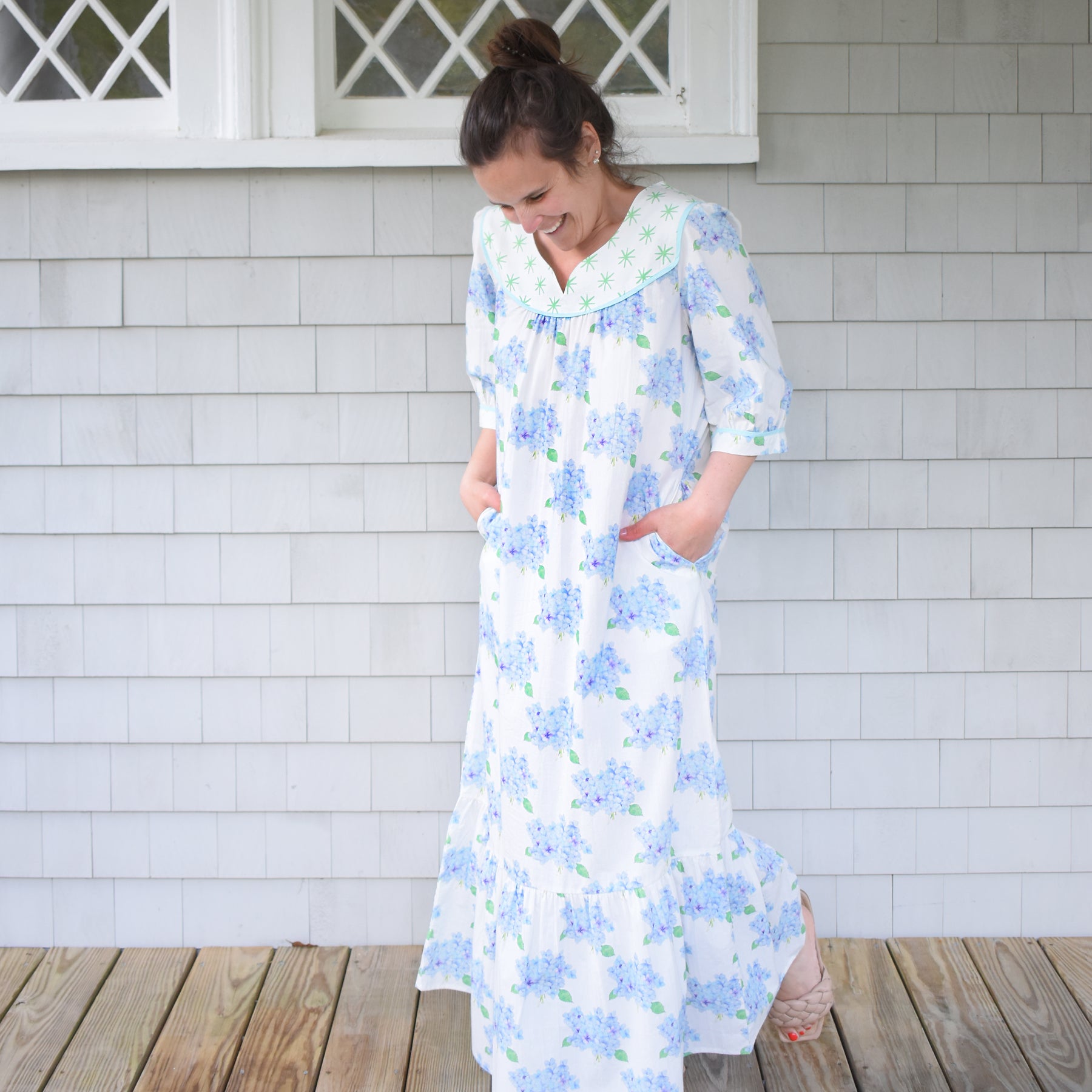 Sara Fitz Hydrangea Maxi Dress Cotton Pockets Sara Fitz Hydrangea Maxi Dress Cotton Pockets