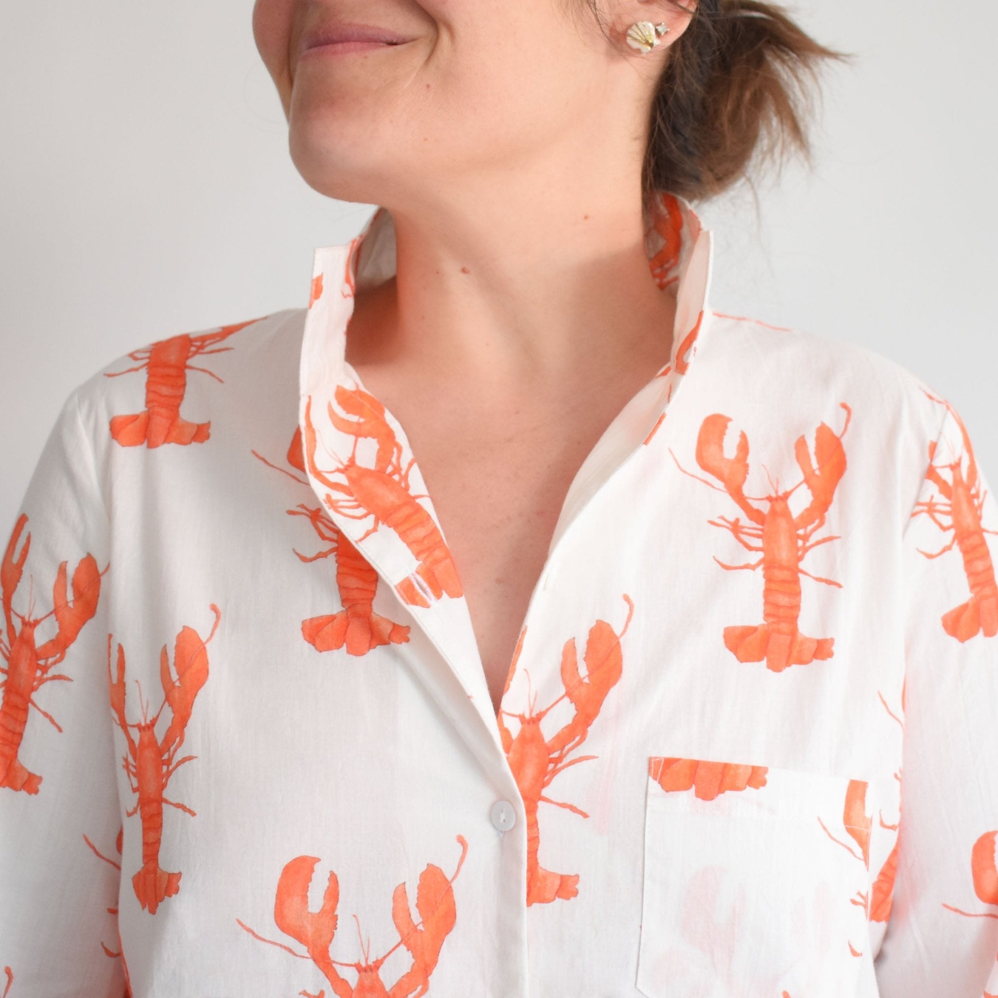 Sara Fitz Classic Shirt Dress Lobster Print Sara Fitz Classic Shirt Dress Lobster Print