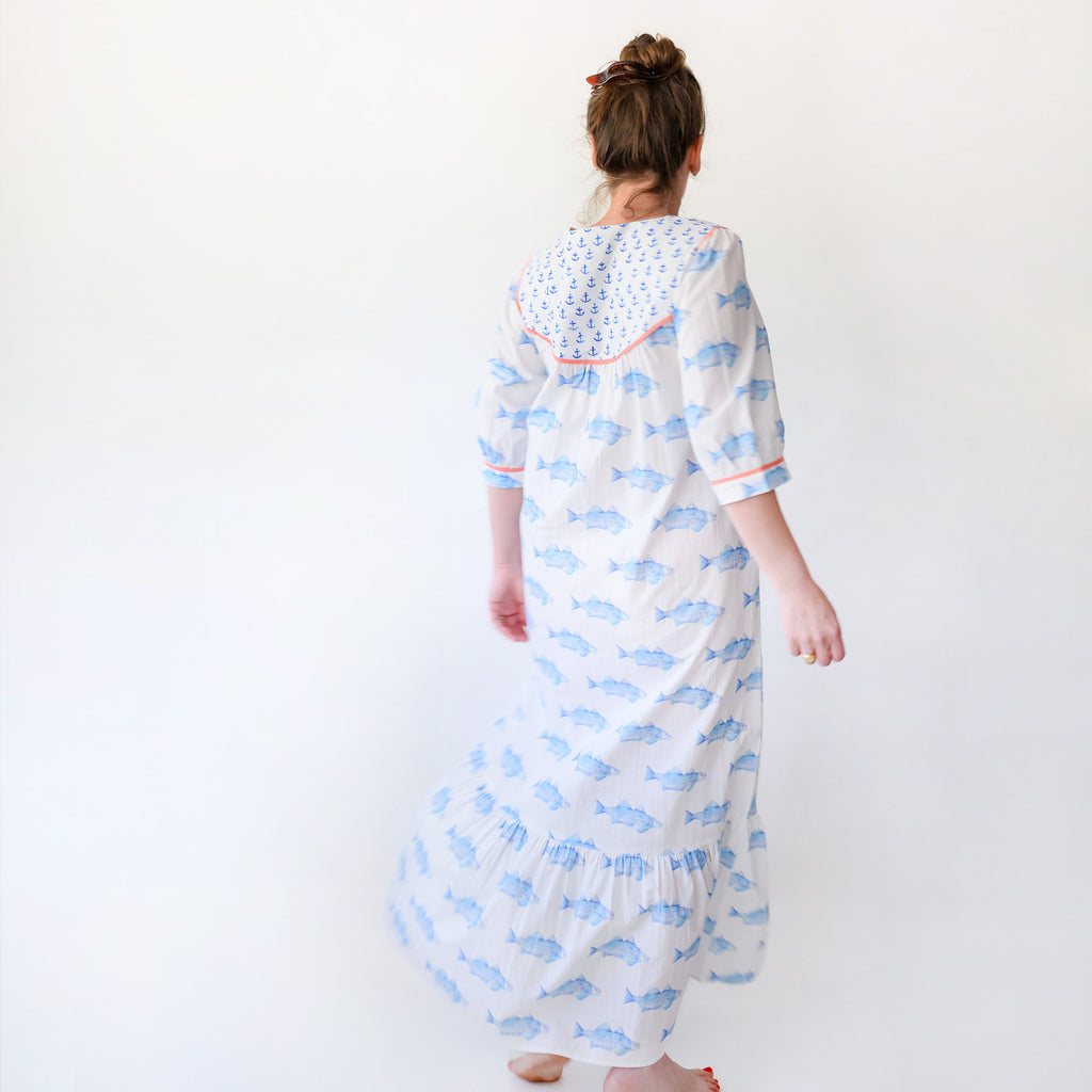 Maxi Dress, Blue Fish by Sara Fitz