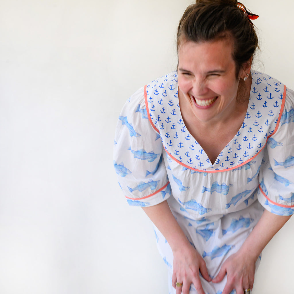 Maxi Dress, Blue Fish by Sara Fitz