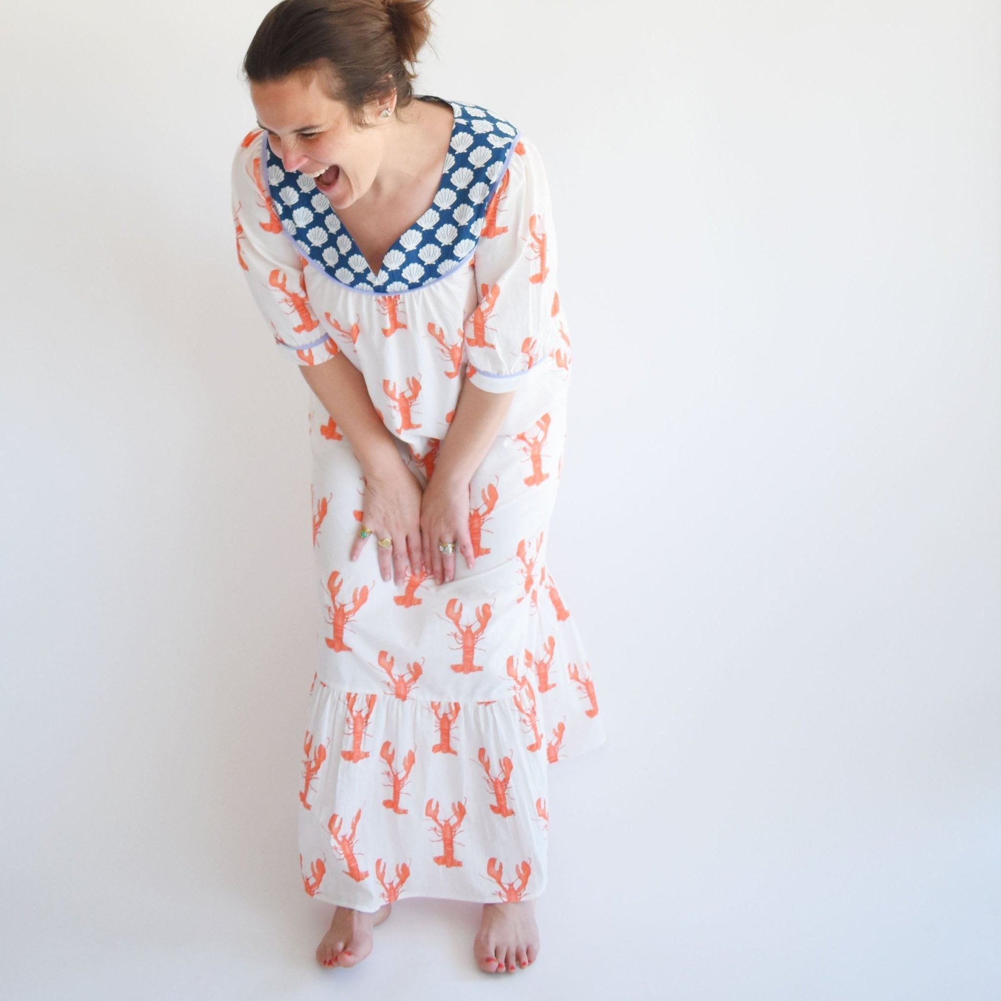 Sara Fitz Lobster Maxi Dress Coastal Cotton Comfort Sara Fitz Lobster Maxi Dress Coastal Cotton Comfort