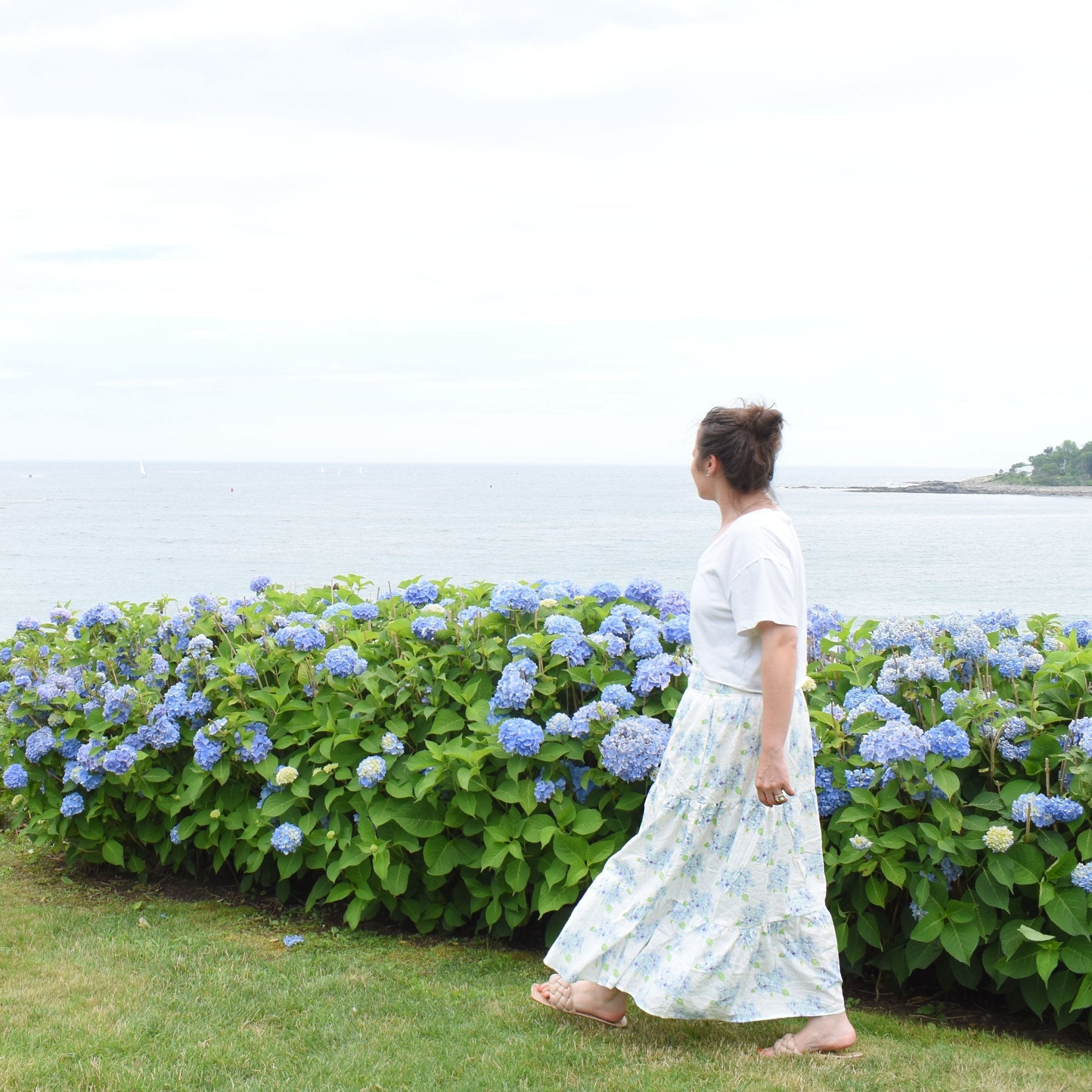 Sara Fitz Tiered Maxi Skirt Hydrangea Cotton Seersucker