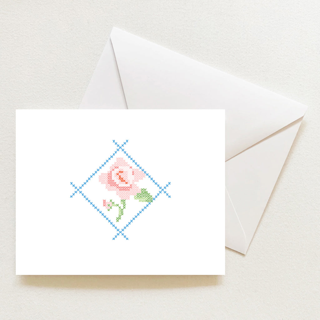Cross Stitch Rose Note Card