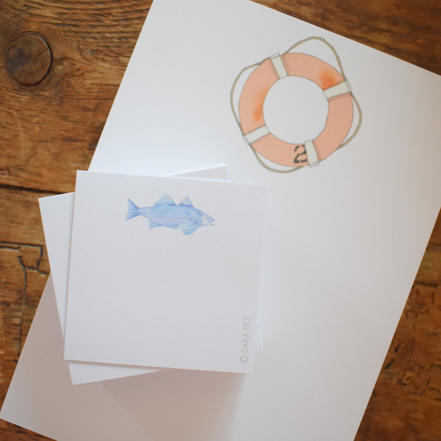 Blue Fish Notelet by Sara Fitz