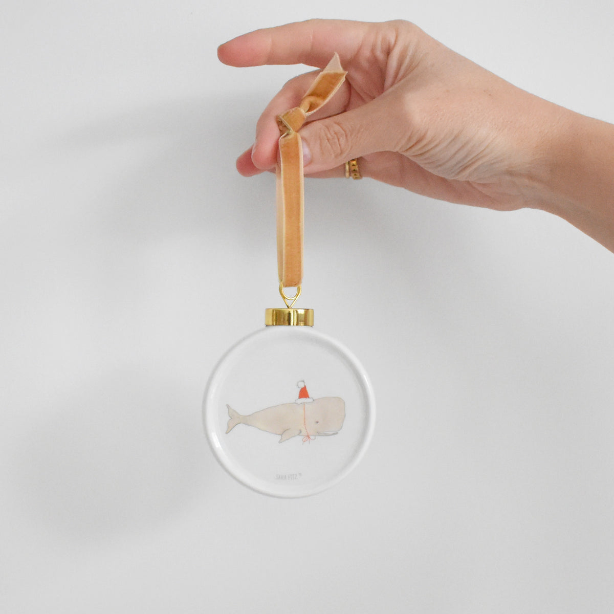 Santa Whale Ornament by Sara Fitz