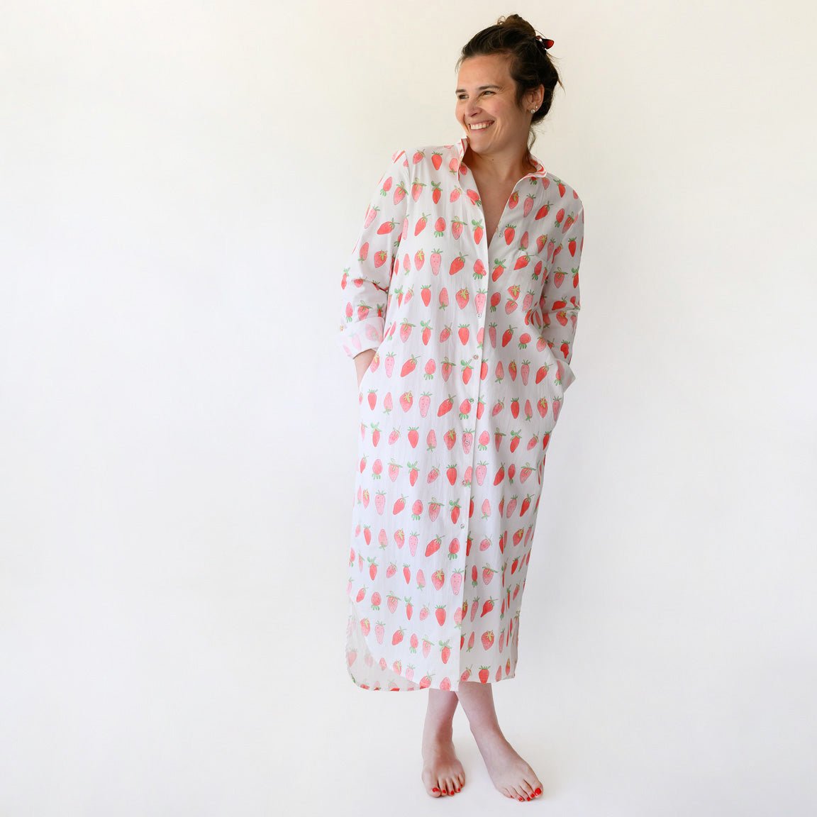 Sara Fitz Classic Shirt Dress Strawberry Cotton Midi Sara Fitz Classic Shirt Dress Strawberry Cotton Midi