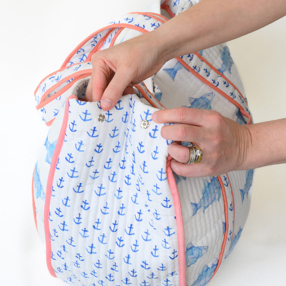 Expandable Tote, Blue Fish by Sara Fitz