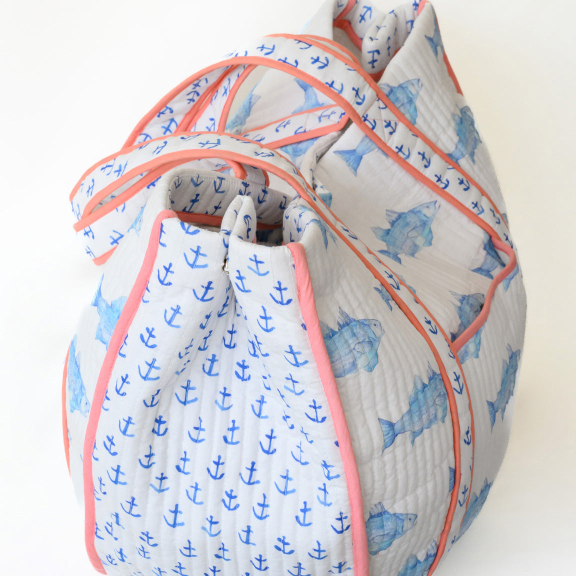 Expandable Tote, Blue Fish by Sara Fitz