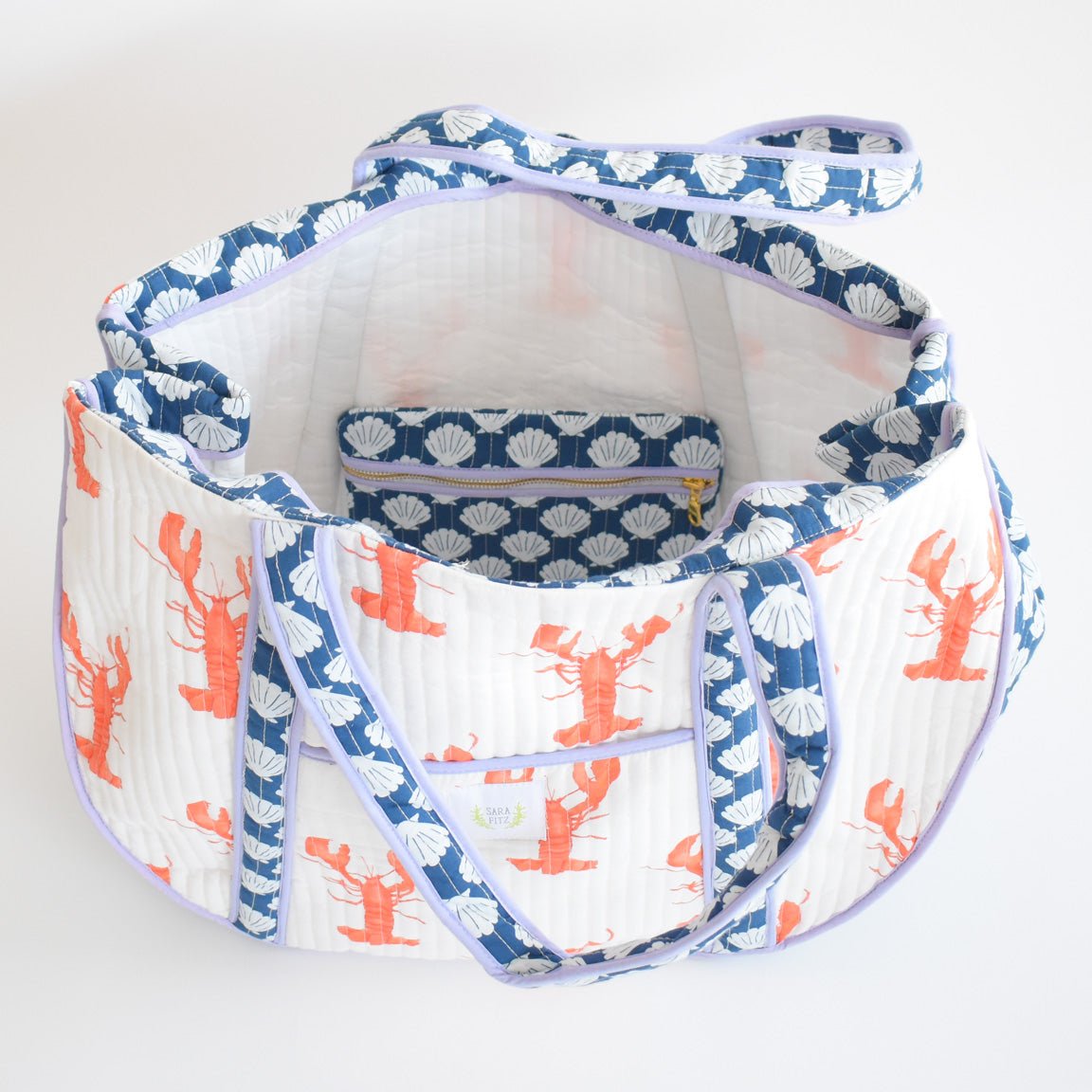 Sara Fitz Expandable Tote Lobster Roomy Cotton Bag